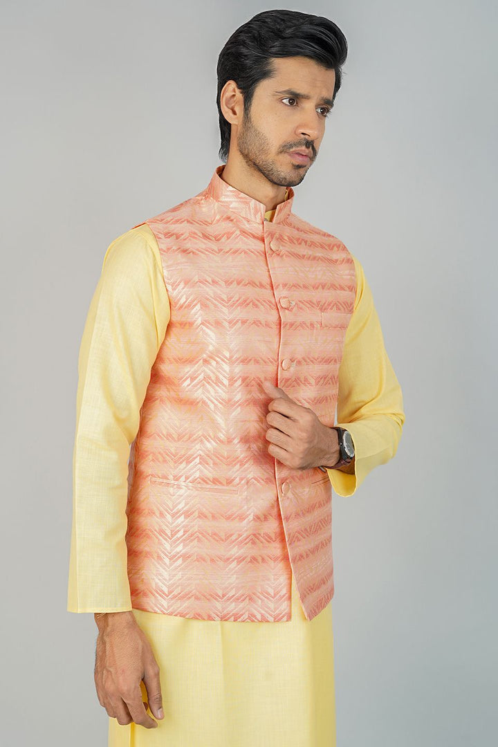 Banarasi Rayon Cotton Orange Nehru Jacket