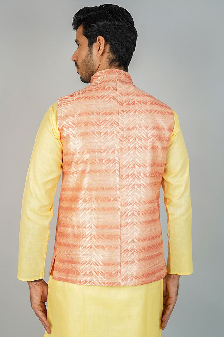 Banarasi Rayon Cotton Orange Nehru Jacket