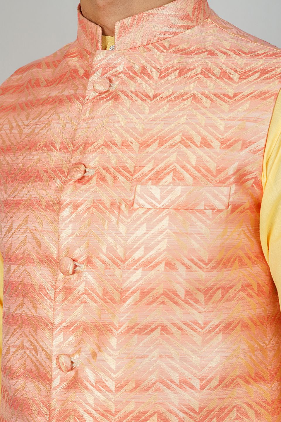 Banarasi Rayon Cotton Orange Nehru Jacket