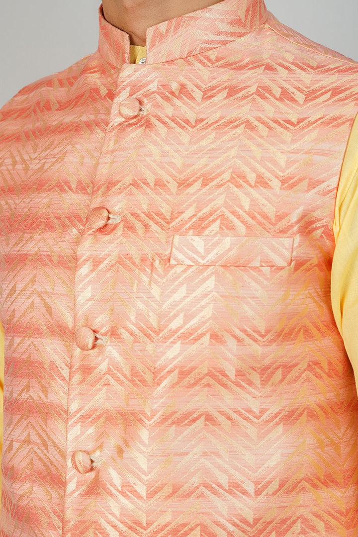 Banarasi Rayon Cotton Orange Nehru Jacket