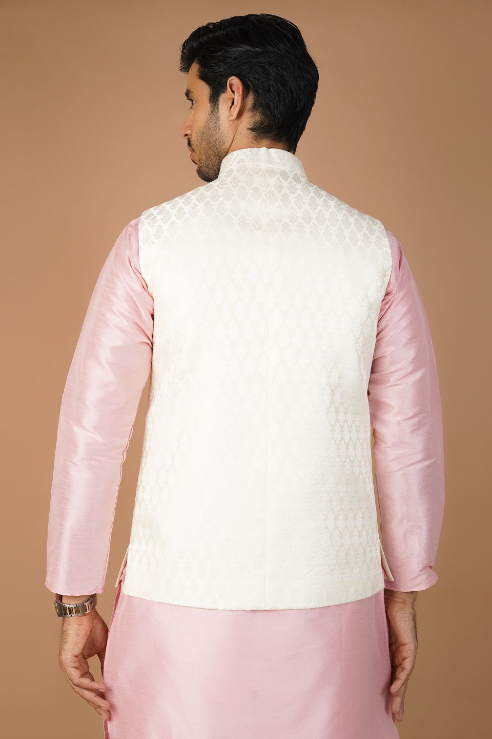 Banarasi Rayon Cotton White Nehru Jacket