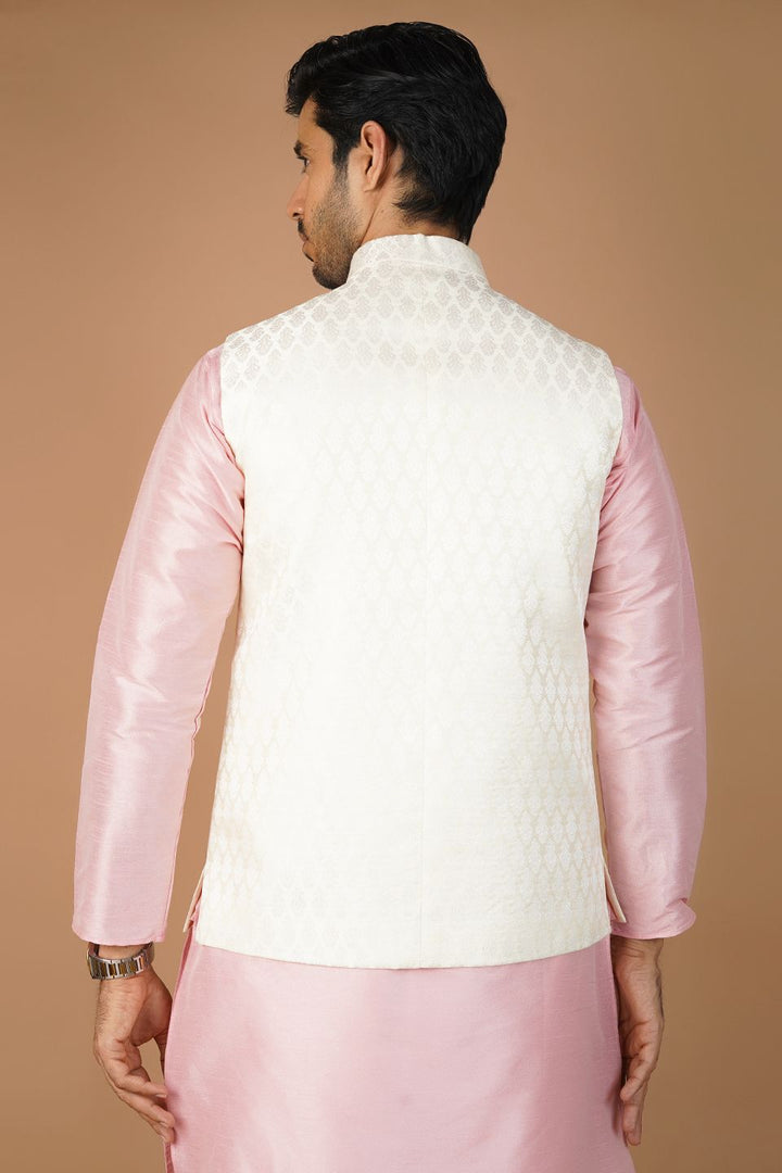 Banarasi Rayon Cotton White Nehru Jacket