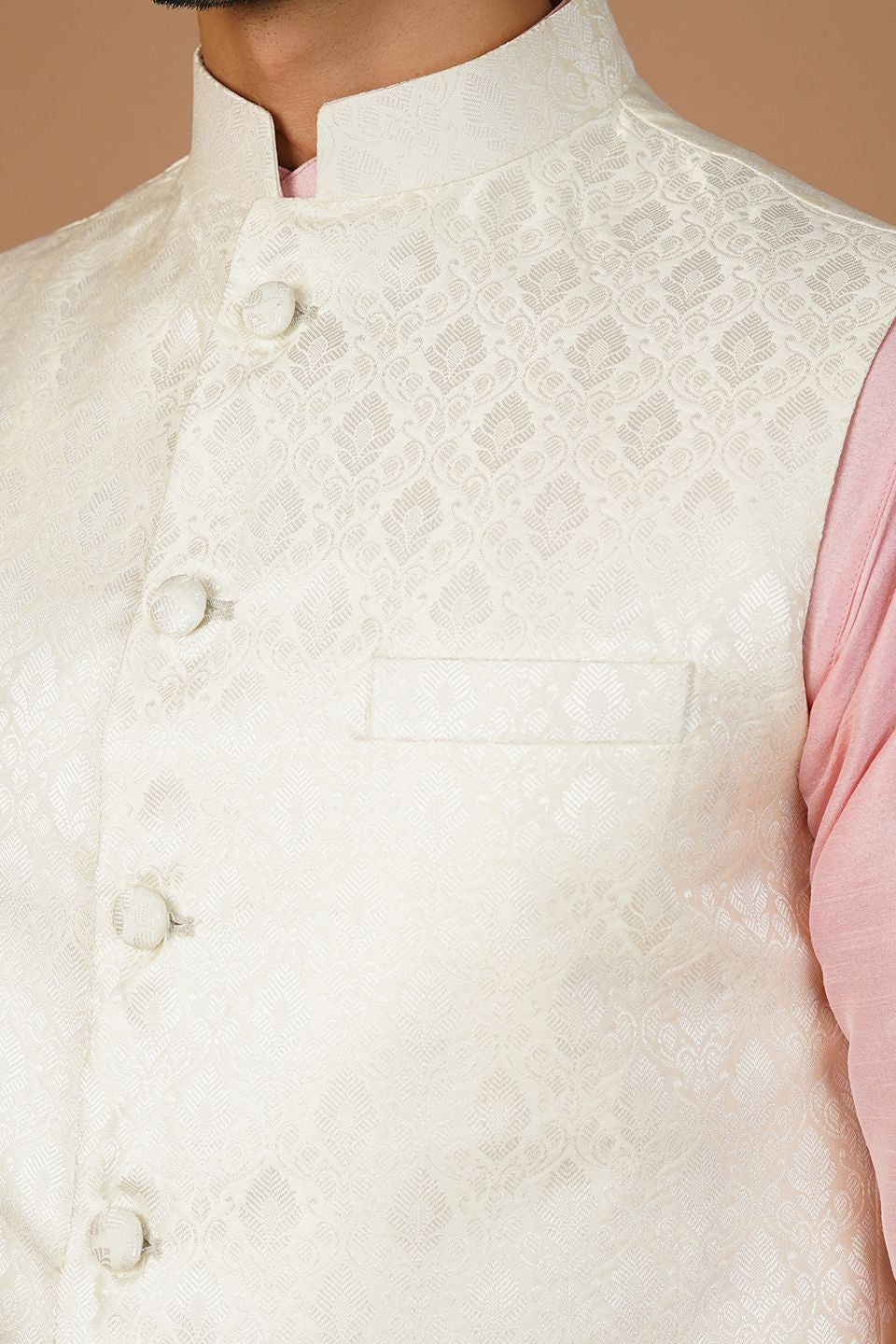 Banarasi Rayon Cotton White Nehru Jacket