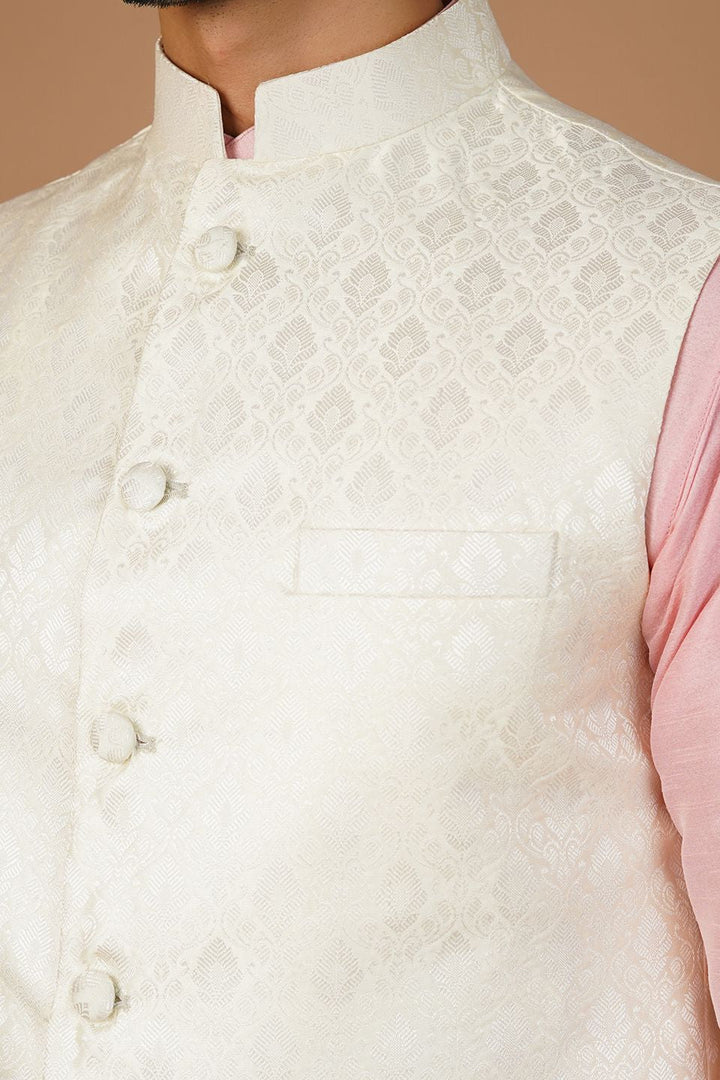 Banarasi Rayon Cotton White Nehru Jacket