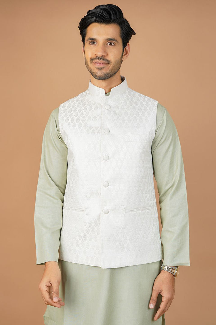 Banarasi Rayon Cotton White Nehru Jacket