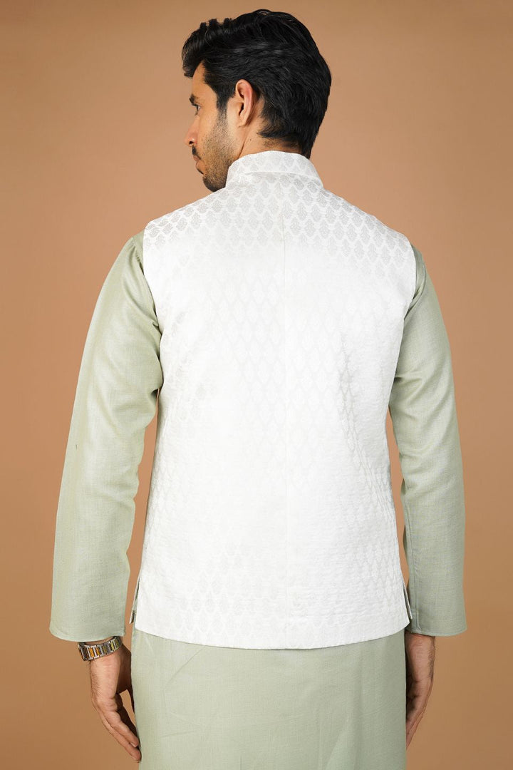 Banarasi Rayon Cotton White Nehru Jacket