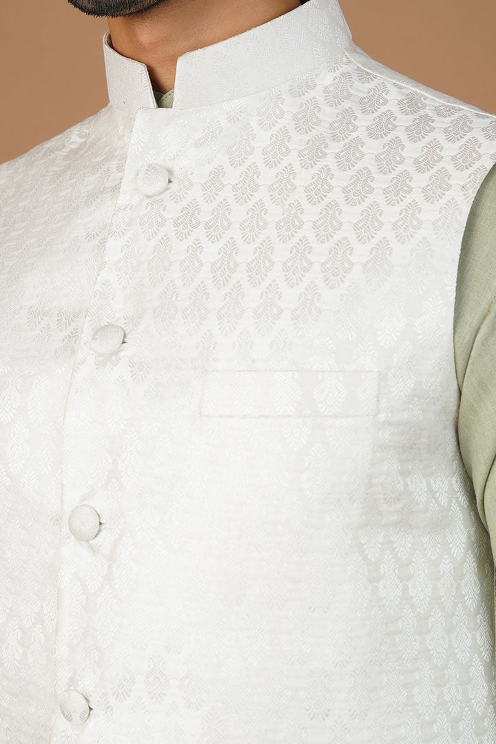Banarasi Rayon Cotton White Nehru Jacket