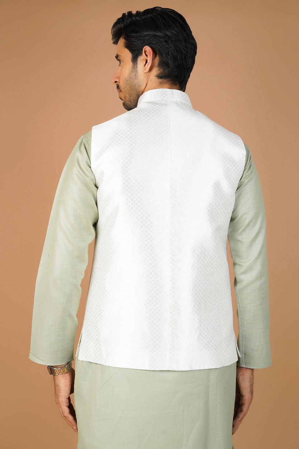 Banarasi Rayon Cotton White Nehru Jacket