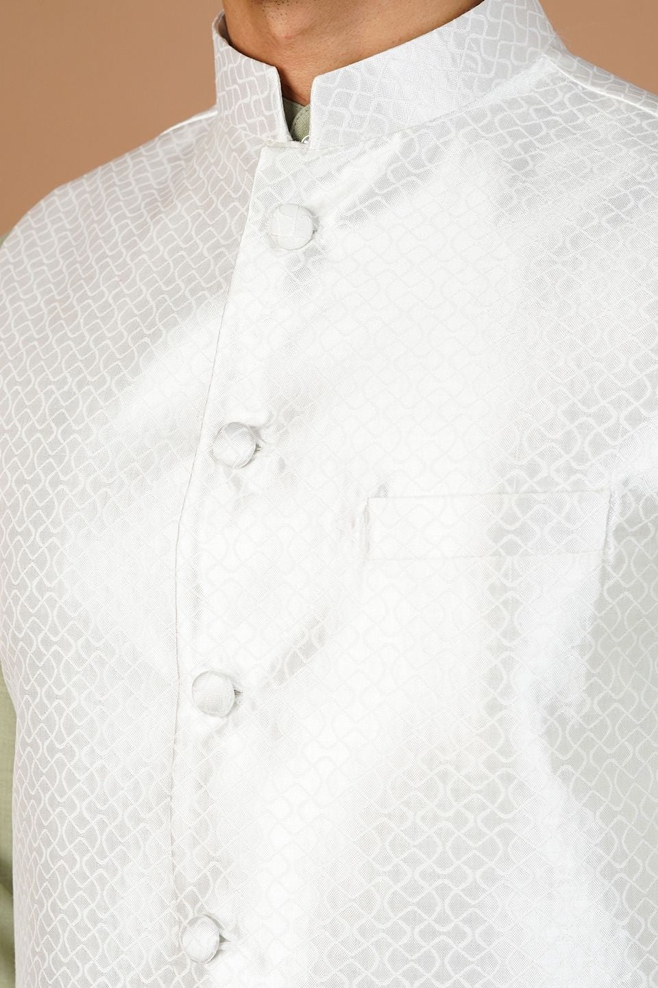 Banarasi Rayon Cotton White Nehru Jacket