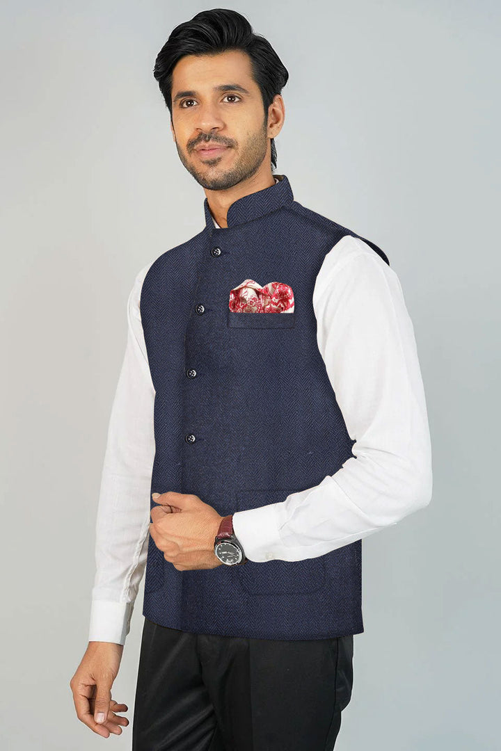 Tweed Blue1 Nehru Jacket