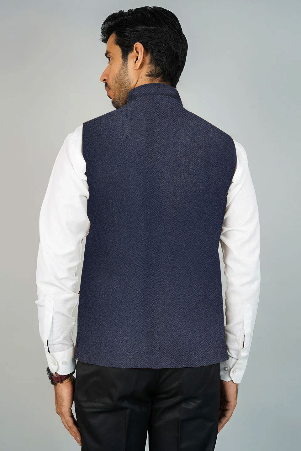 Tweed Blue1 Nehru Jacket