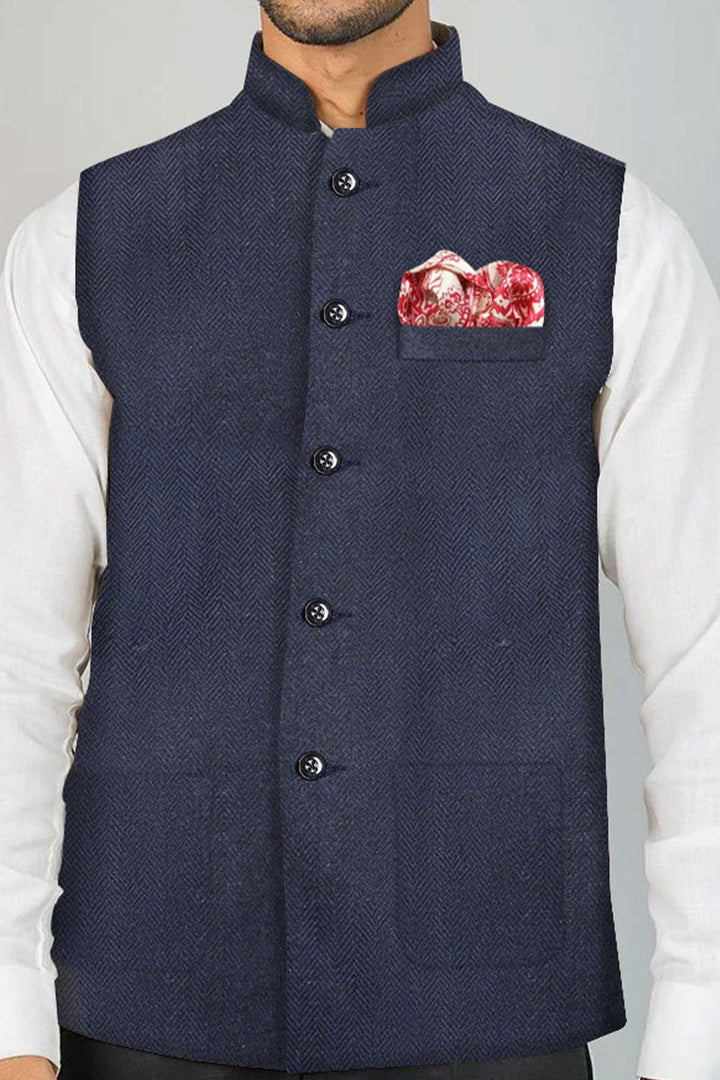 Tweed Blue1 Nehru Jacket