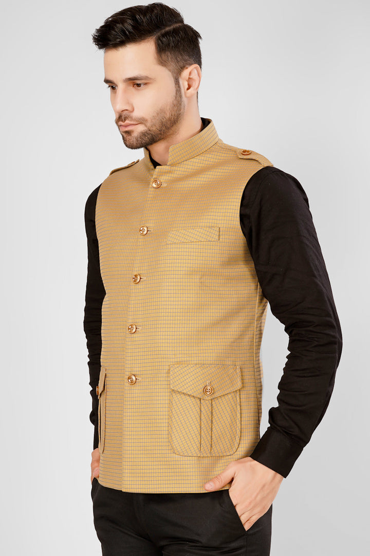 Pure cotton Gold Nehru Jacket