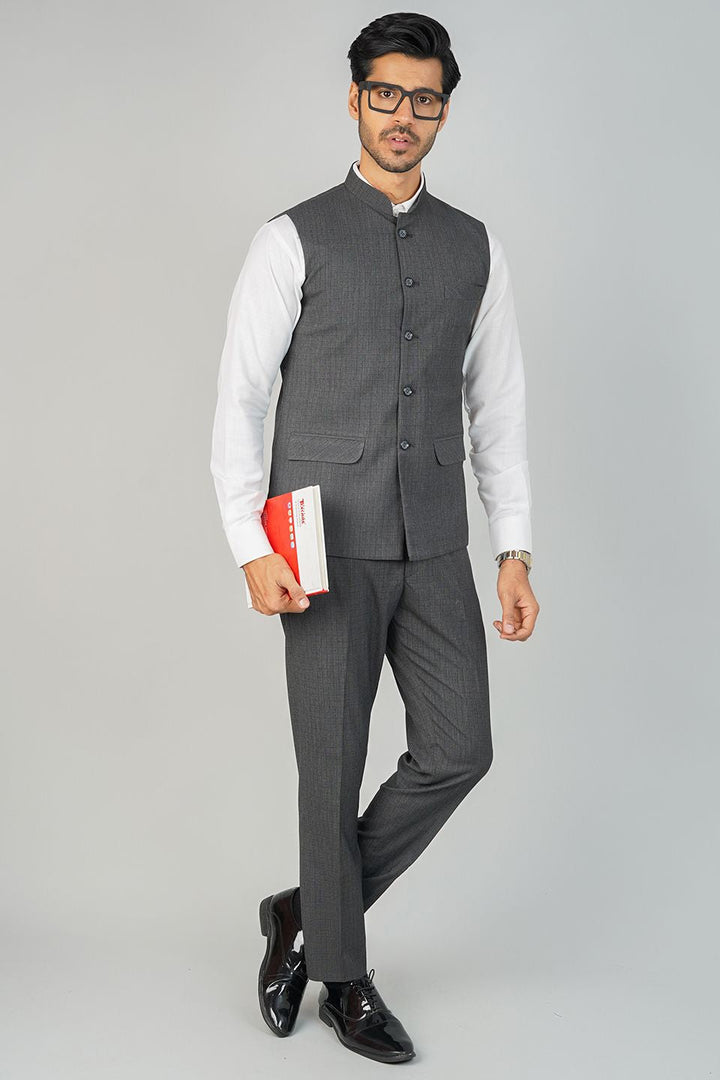 Poly Viscose Grey Vest and Trouser Set