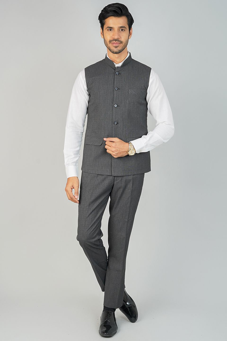Poly Viscose Grey Vest and Trouser Set