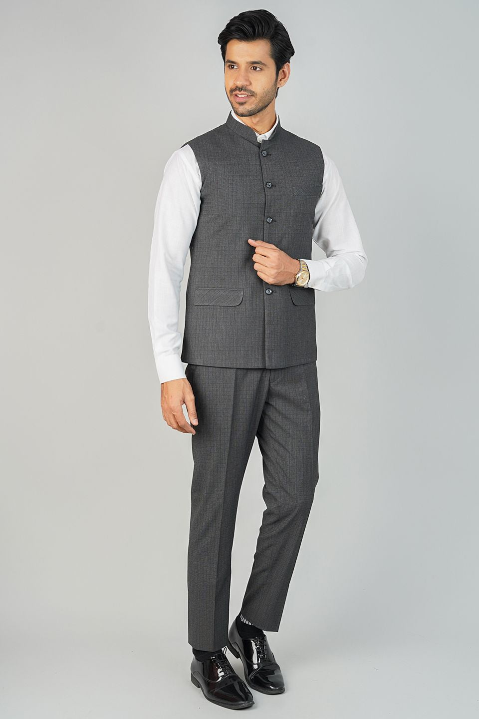 Poly Viscose Grey Vest and Trouser Set