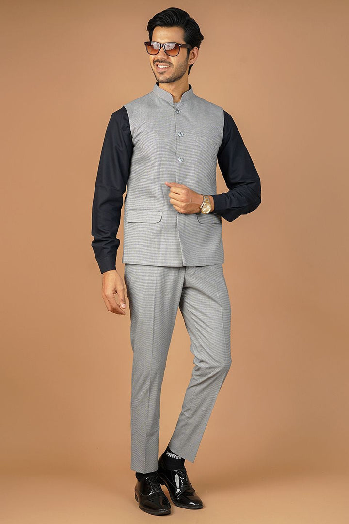 Poly Viscose Grey Vest and Trouser Set