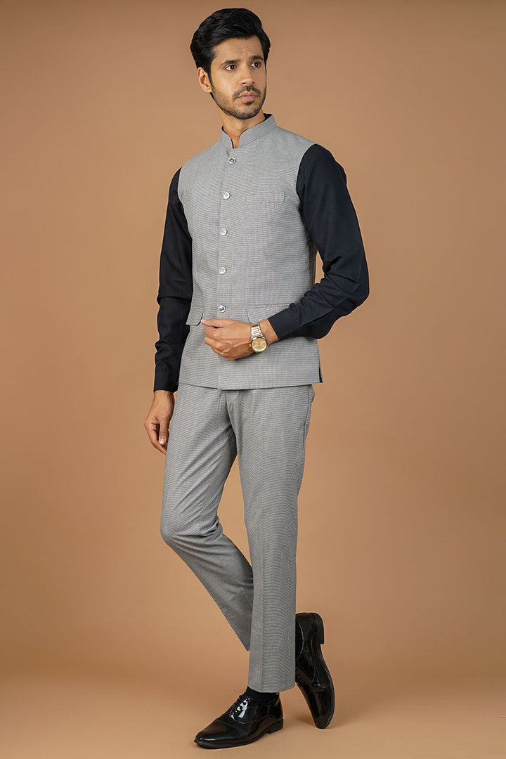 Poly Viscose Grey Vest and Trouser Set