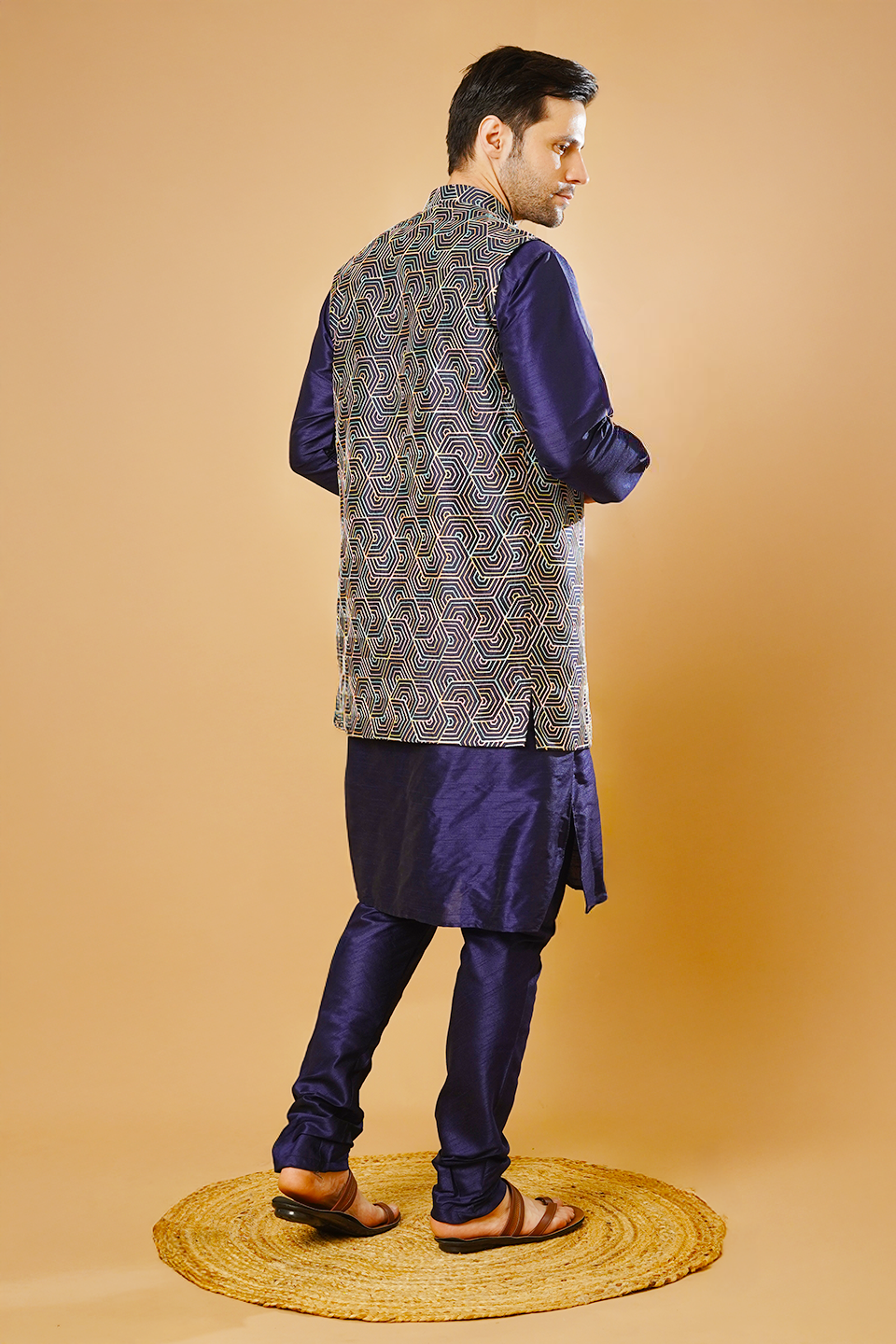 RUBY SILK Blue Kurta Pyjama with Nehru Jacket