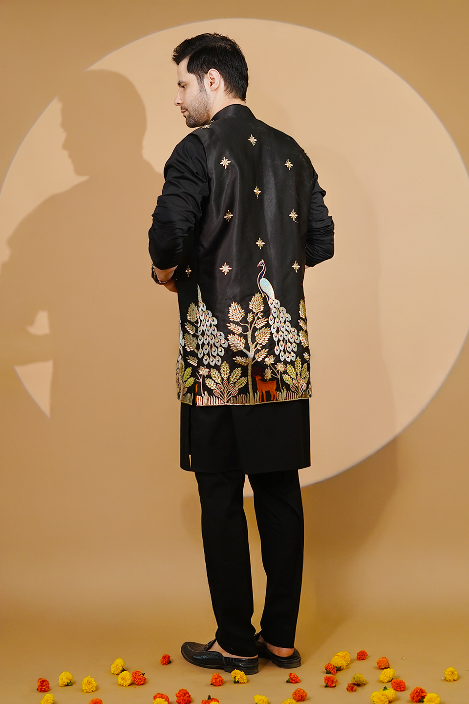 Poplin Black Kurta Pyjama with Nehru Jacket