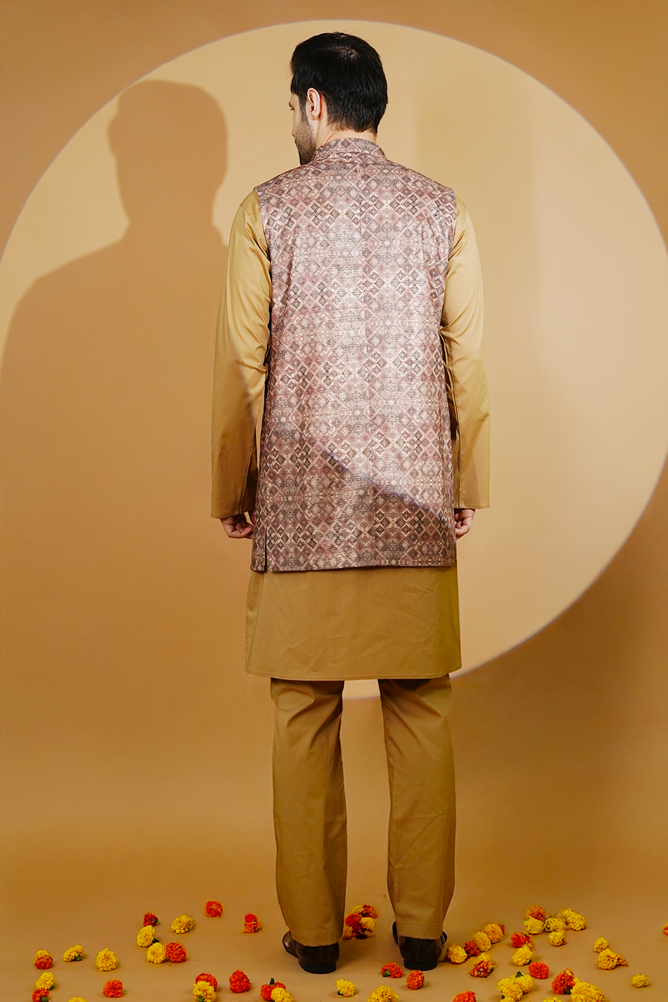 Poplin Gold Kurta Pyjama with Nehru Jacket