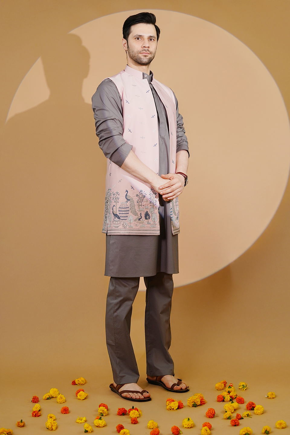 Poplin Grey Kurta Pyjama with Nehru Jacket