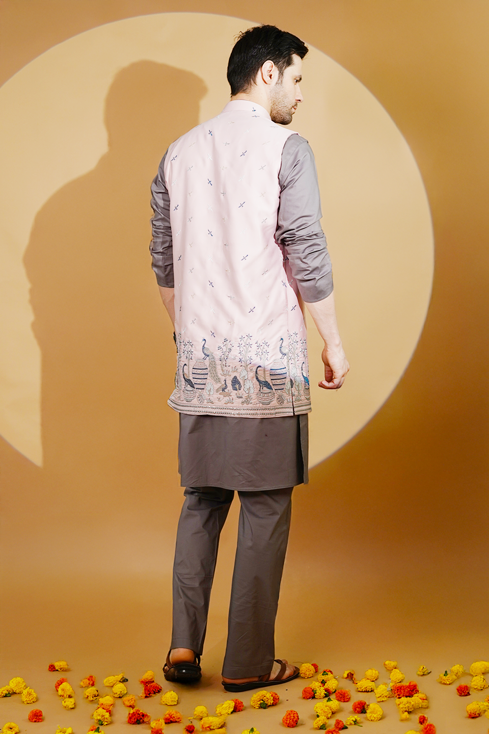 Poplin Grey Kurta Pyjama with Nehru Jacket