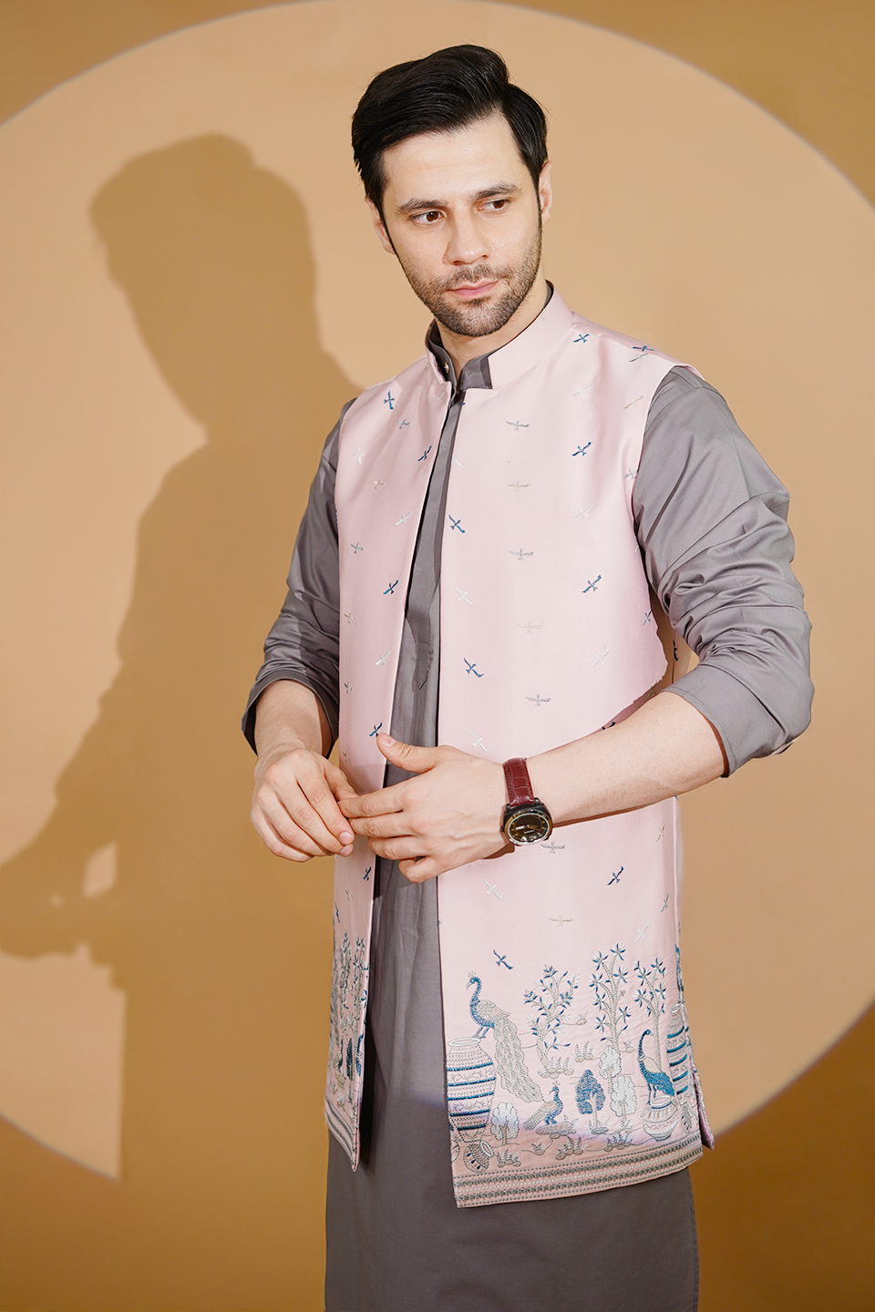 Poplin Grey Kurta Pyjama with Nehru Jacket