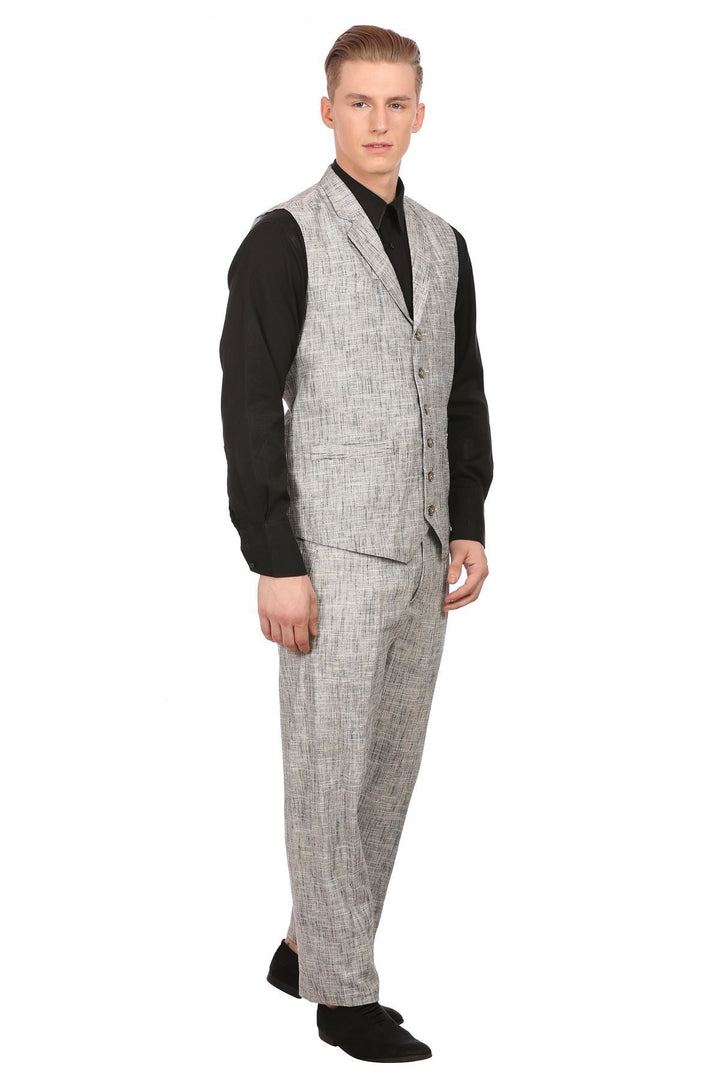 Linen Silver Vest and Trouser Set