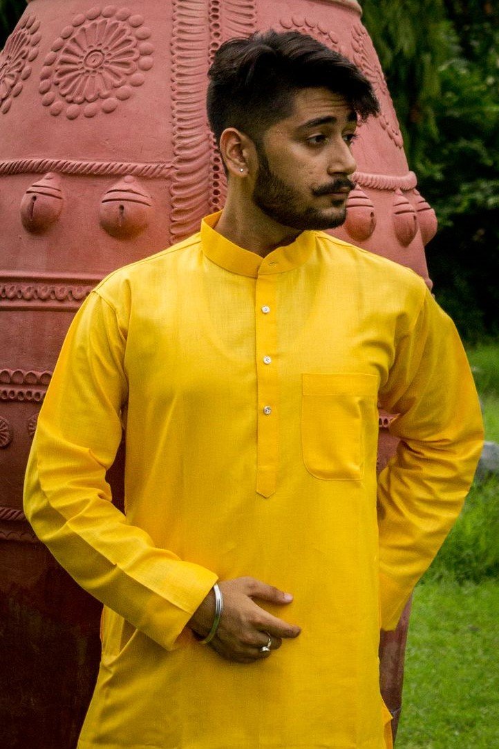 Cotton Silk Yellow Kurta Pyjama