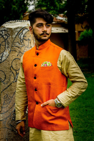 Rayon Orange Modi Nehru Jacket