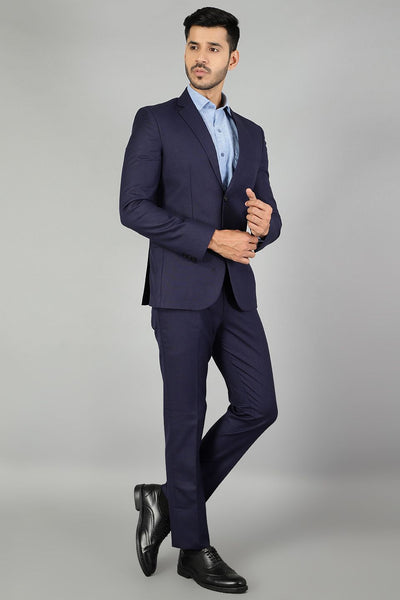 Polyester Cotton Plain Blue Two Piece Suit