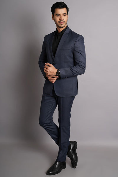 Poly Viscose Black Solid Two Piece Suit