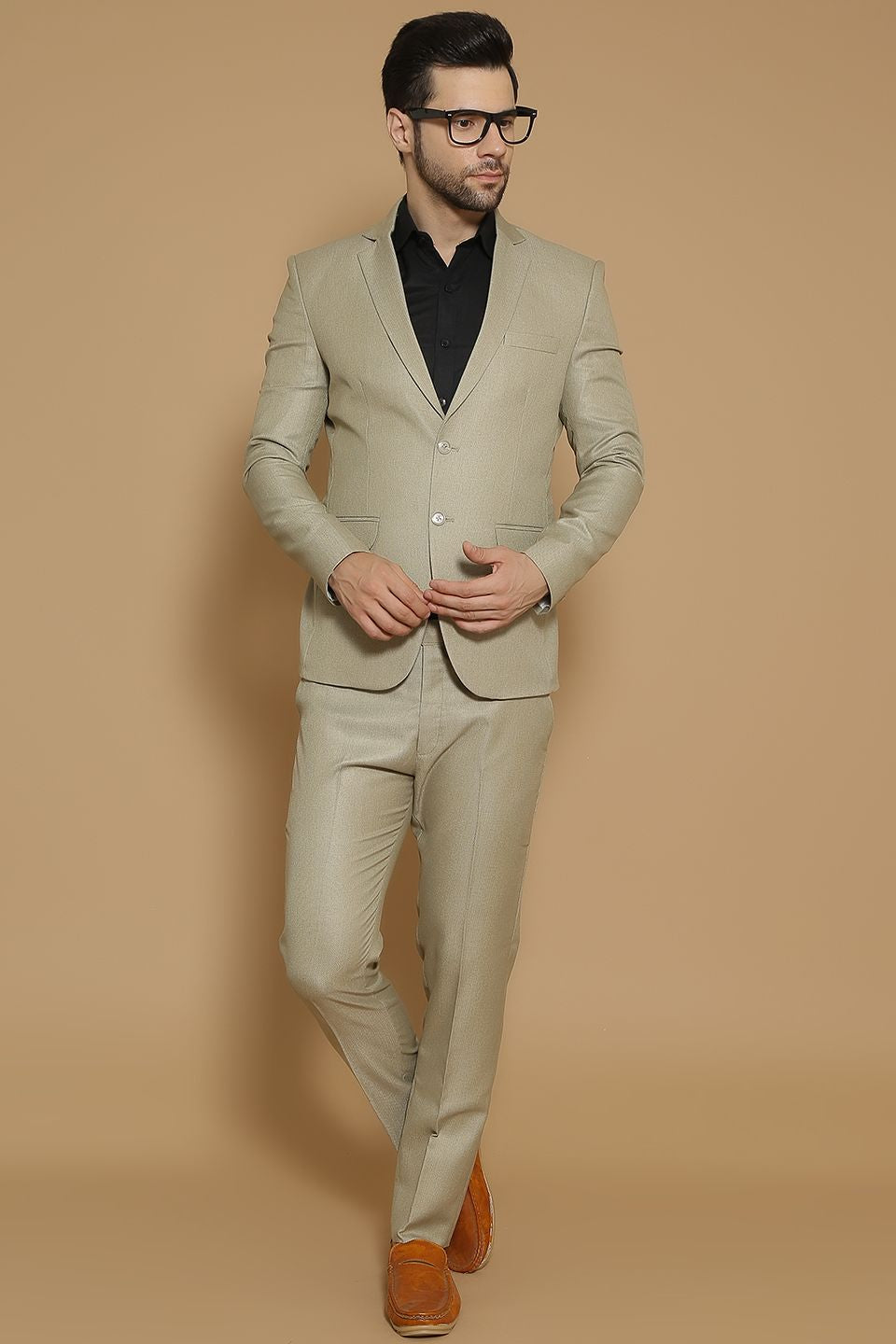 Poly Viscose Beige Two Piece Suit