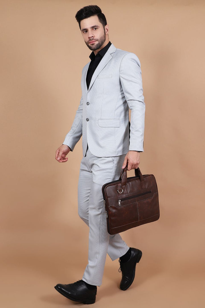 Polyester Cotton Silver Two Piece Suit