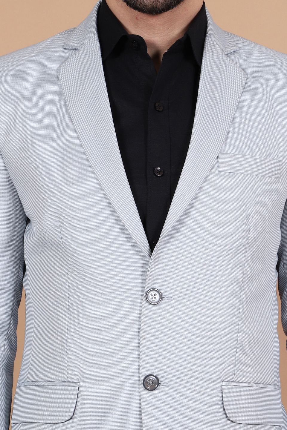Polyester Cotton Silver Two Piece Suit