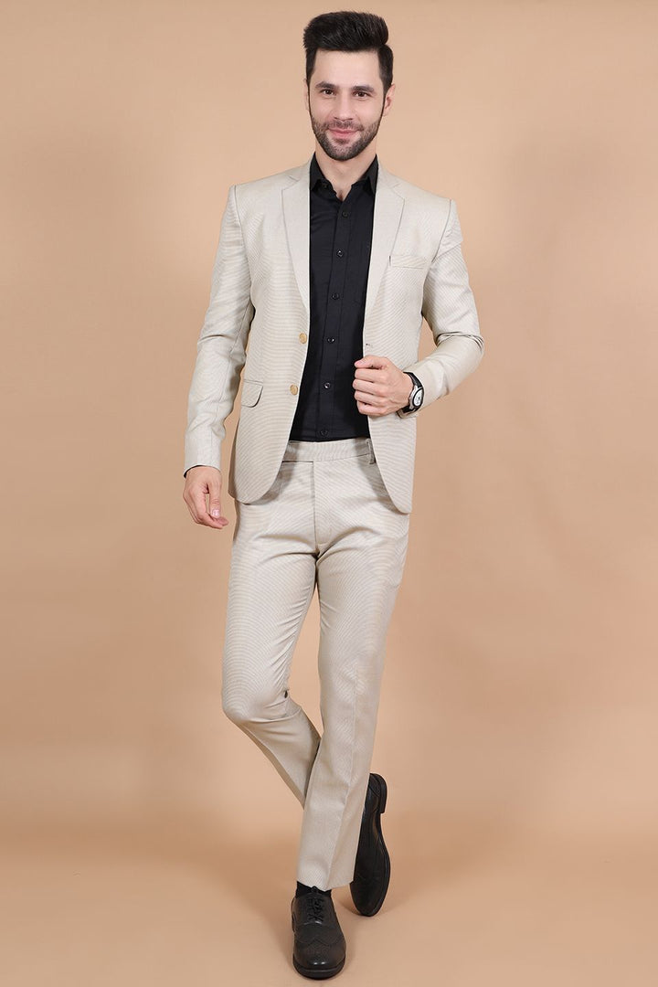 Polyester Cotton Beige Two Piece Suit