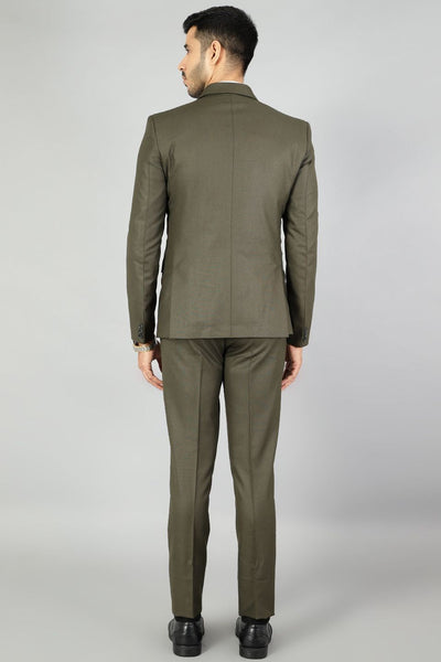 Polyester Cotton Plain Green Three Piece Suit