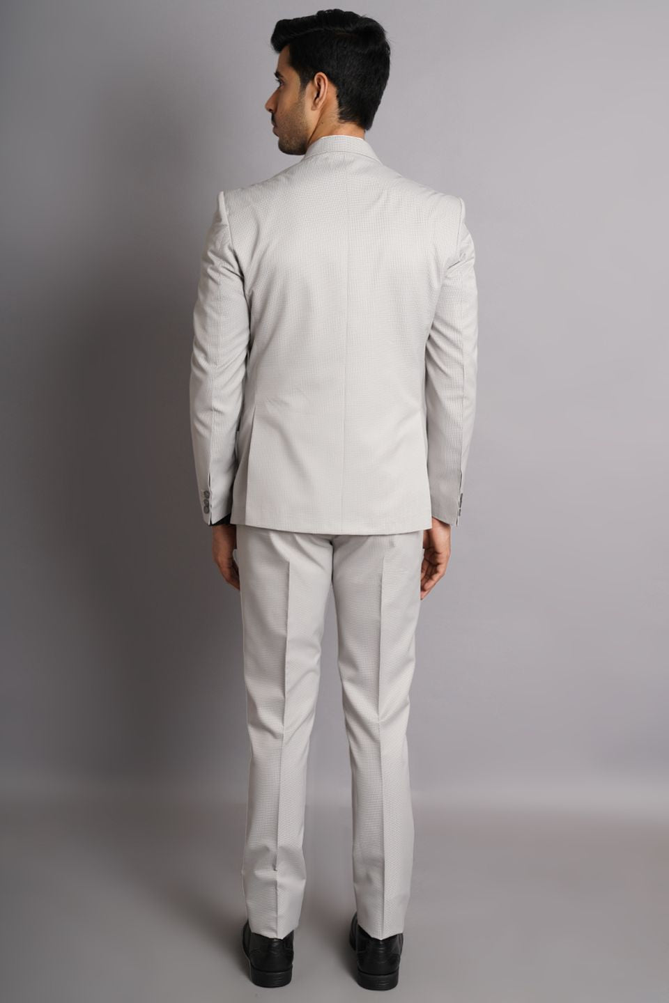 Poly Viscose Grey Solid Three Piece Suit