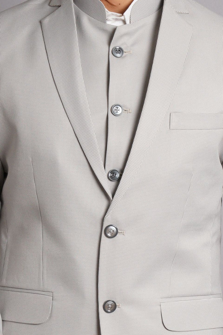 Poly Viscose Grey Solid Three Piece Suit