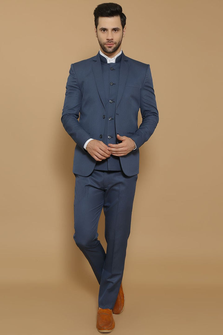 Poly Viscose Blue Three Piece Suit