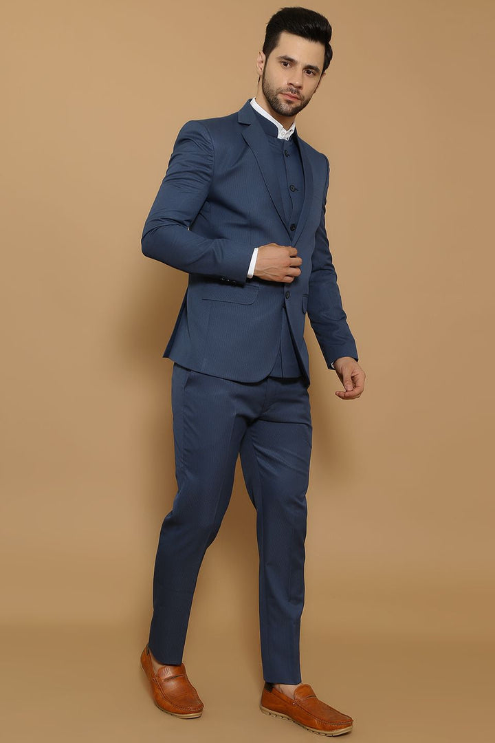 Poly Viscose Blue Three Piece Suit