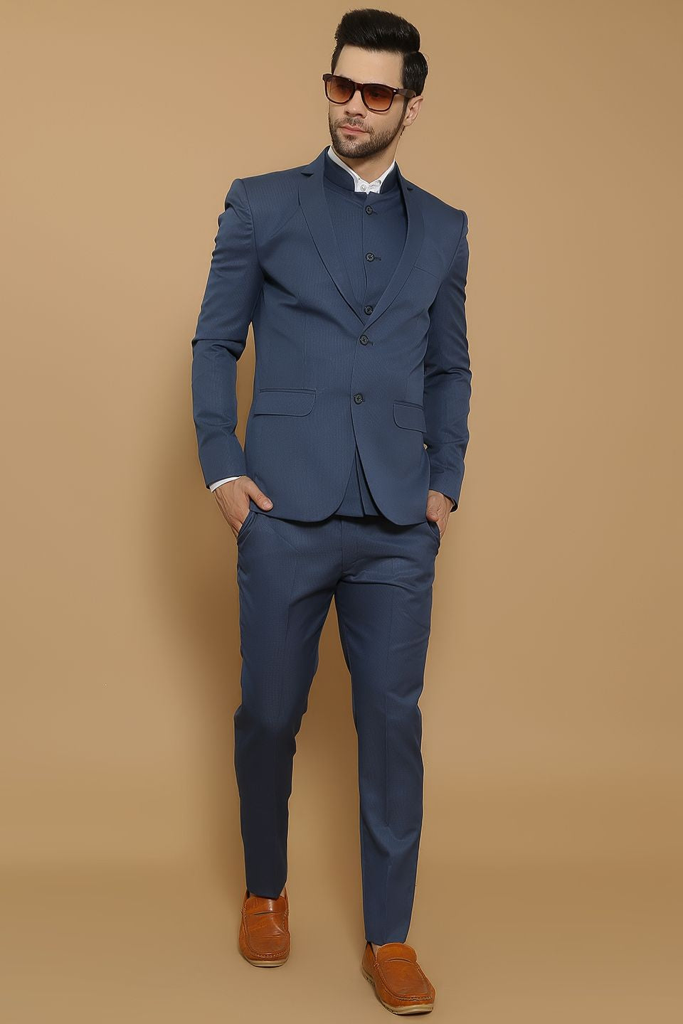 Poly Viscose Blue Three Piece Suit