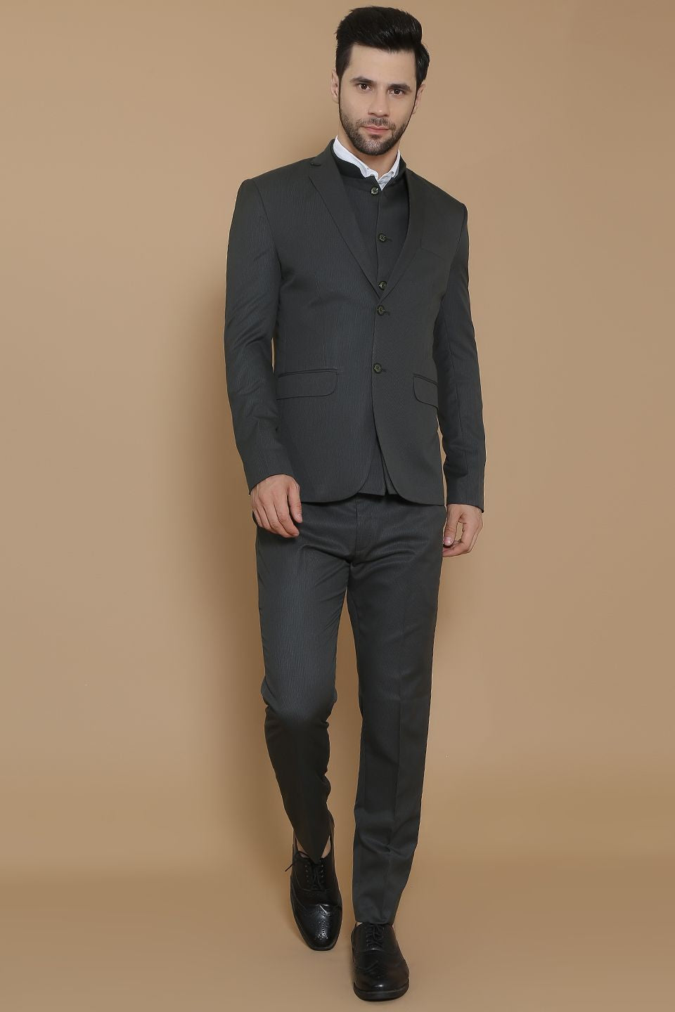Poly Viscose Green  Three Piece Suit