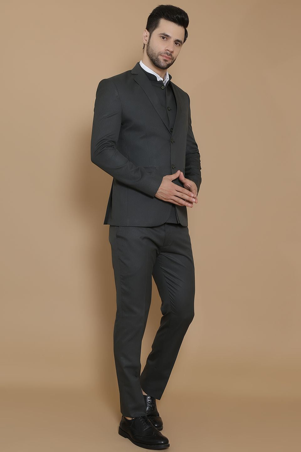 Poly Viscose Green  Three Piece Suit