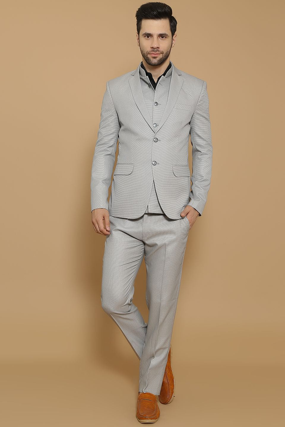 Poly Viscose Grey Three Piece Suit