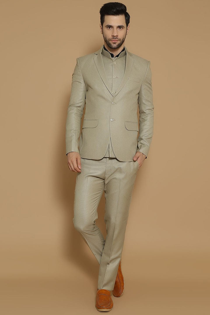 Poly Viscose Beige Three Piece Suit