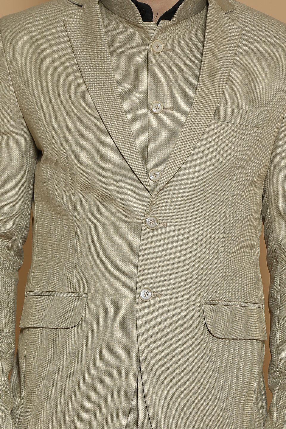 Poly Viscose Beige Three Piece Suit