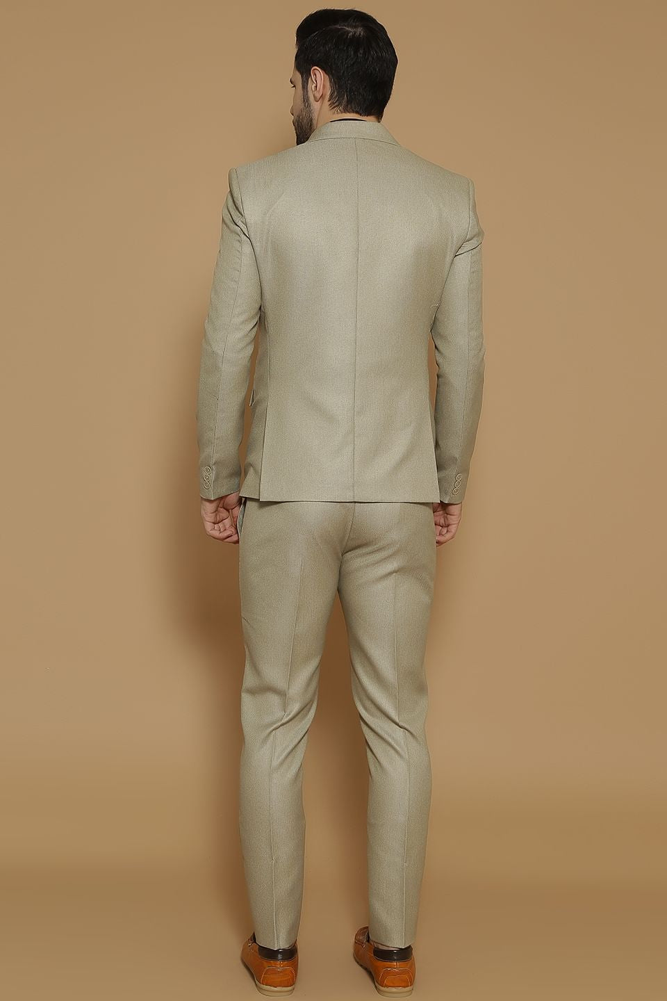 Poly Viscose Beige Three Piece Suit