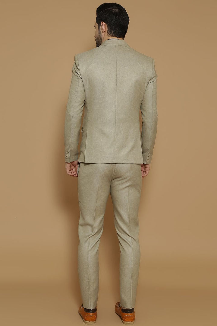 Poly Viscose Beige Three Piece Suit